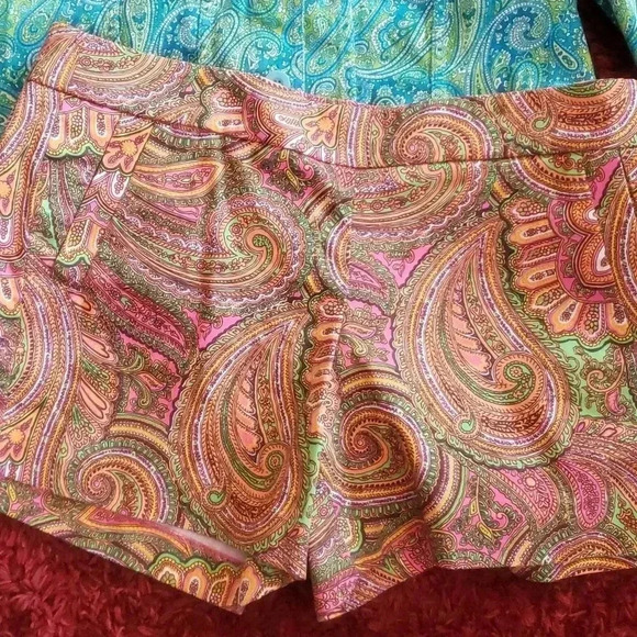 J Crew Size 12 Paisley Multi Colored Shorts Bundle Y2K 90s Crop Jacket XL - Picture 2 of 14